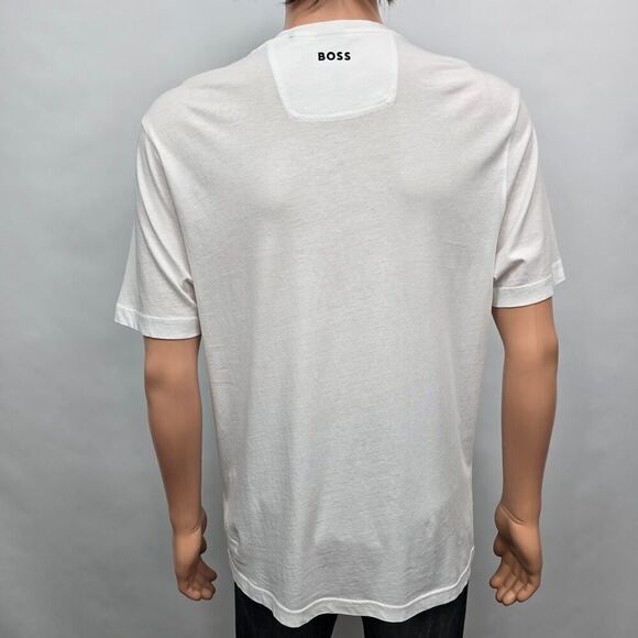 BOSS Hugo Boss Tee 1 T-shirt White Artwork Logo Graphic Size L Crewneck - Picture 7 of 15